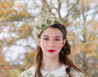 Vintage Floral Half Hat, 1950s-60s Hat, Vintage Hat, Women Hat, Tea Party Hat, Wedding Hat, Spring Summer Hat, Cocktail hat, Fascinator Hat