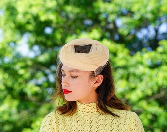 Vintage Half Hat with Veil, Vintage Hat, 1950s Hat, Wedding Hat, Cocktail Hat, Tea Party Hat, Vintage Women Hat, MCM Hat, Spring Summer Hat