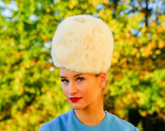 Vintage Rabbit Fur Cossack Hat, Cloche Hat, Vintage Fur Winter Hat, Vintage Hat, Women Hat, 1950s-60s Hat, Vintage Millinery, Cocktail Hat