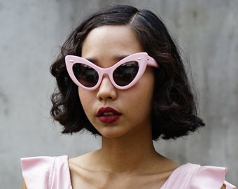 Vintage Style Extreme Cat Eye SunglassesThick Temples Very large by Lemon Eyeglass Co. Handmade 1960's style 46-22 Oversize Cadillac Pink