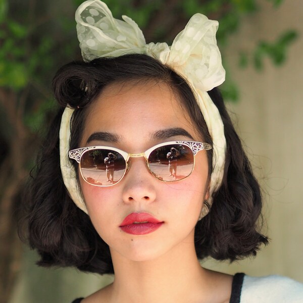 Reserved Vintage Cat Eye Frame Sunglasses 1960's Aluminum Great Detail Good Size 46-22 Made In USA