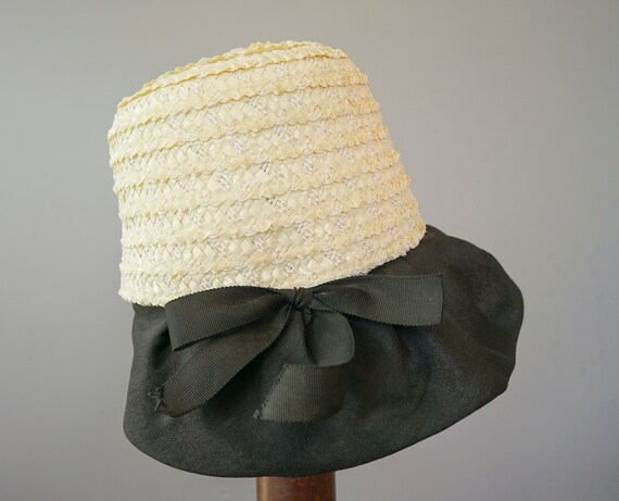 Vintage Straw Bucket Hat, Cloche Hat, 1950s-60s H… - image 7