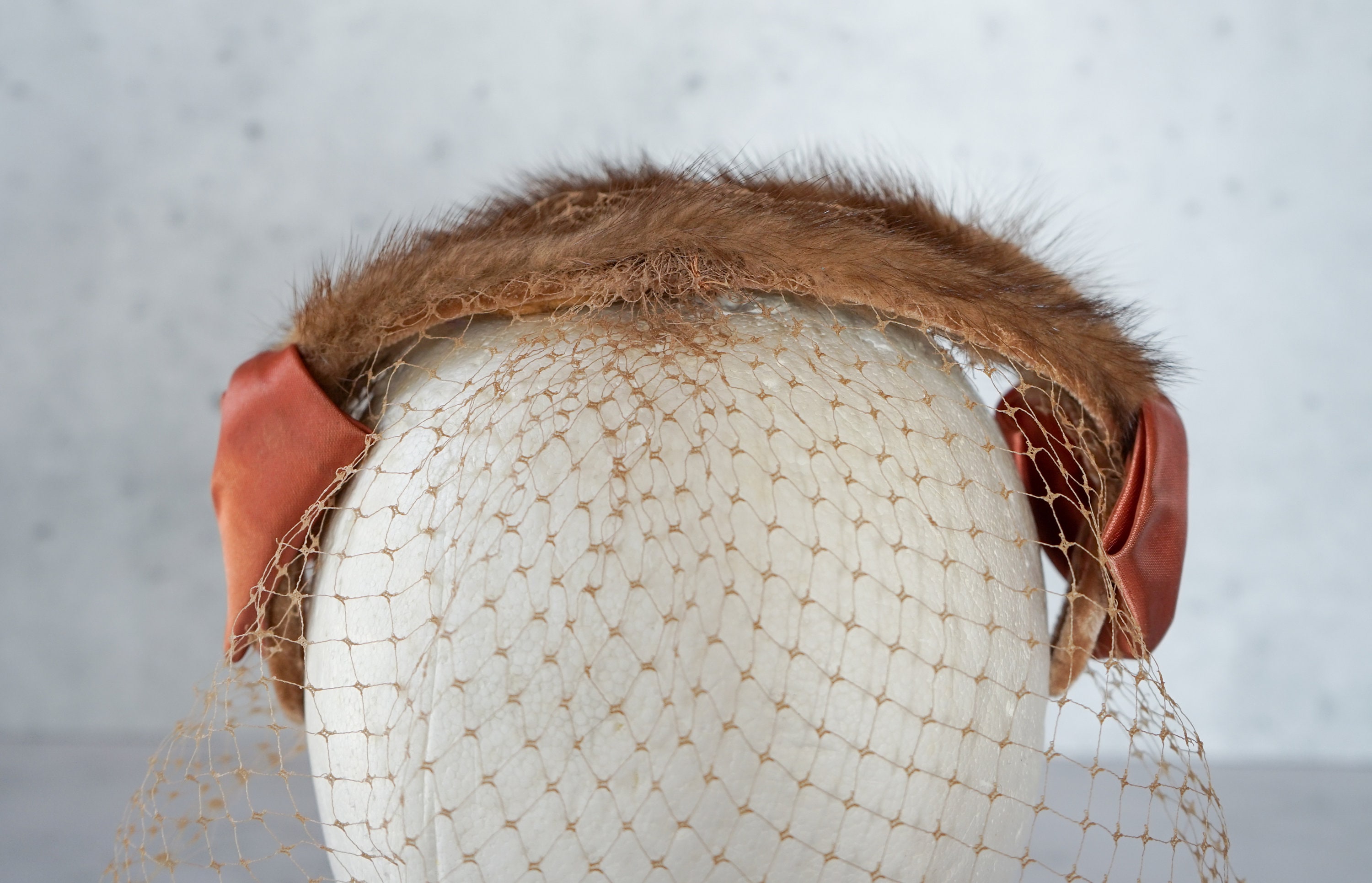 Vintage Fur Headband Hat With Veil, Whimsy Hat, Vintage Hat