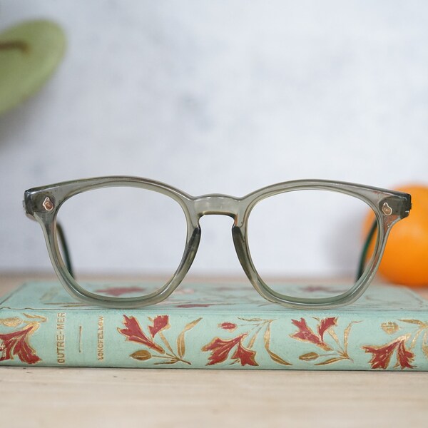 Vintage American Optical Eyeglasses 1970's Green tone Arnell Style G-men 48-20 For parts or repair