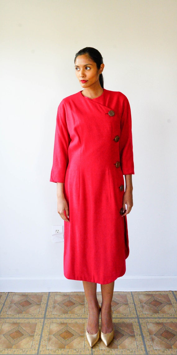 Vintage 1960s Red Dress Size M-L/ 1960s Dress/ Vi… - image 3