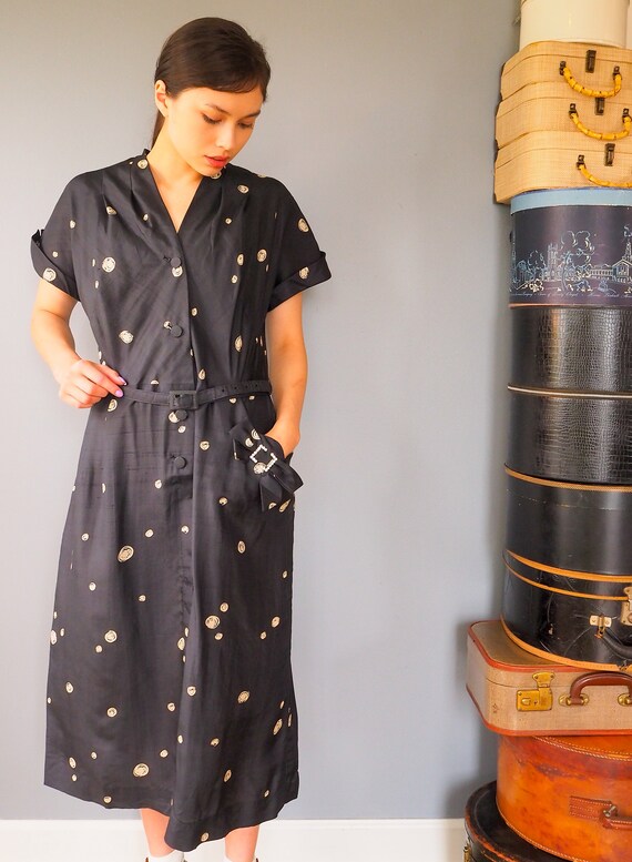 Vintage 1950s Silk Print Dress Size M-L, Vintage … - image 4