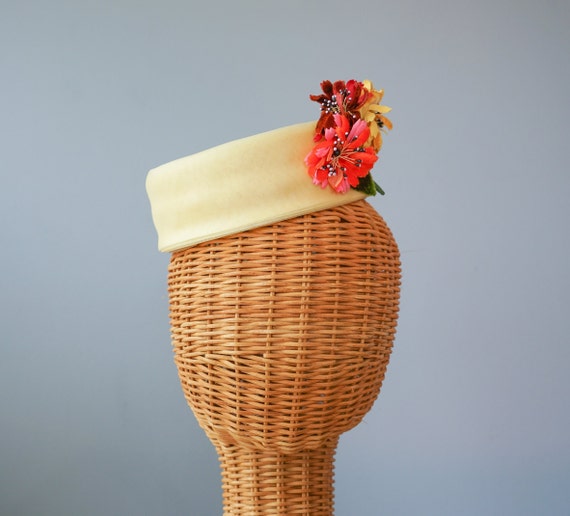 Vintage Floral Pillbox Hat, Half Hat, Vintage Hat… - image 5