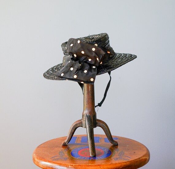 Vintage 1940s Straw Sailor Hat, Toy Tilt Hat, Vin… - image 5