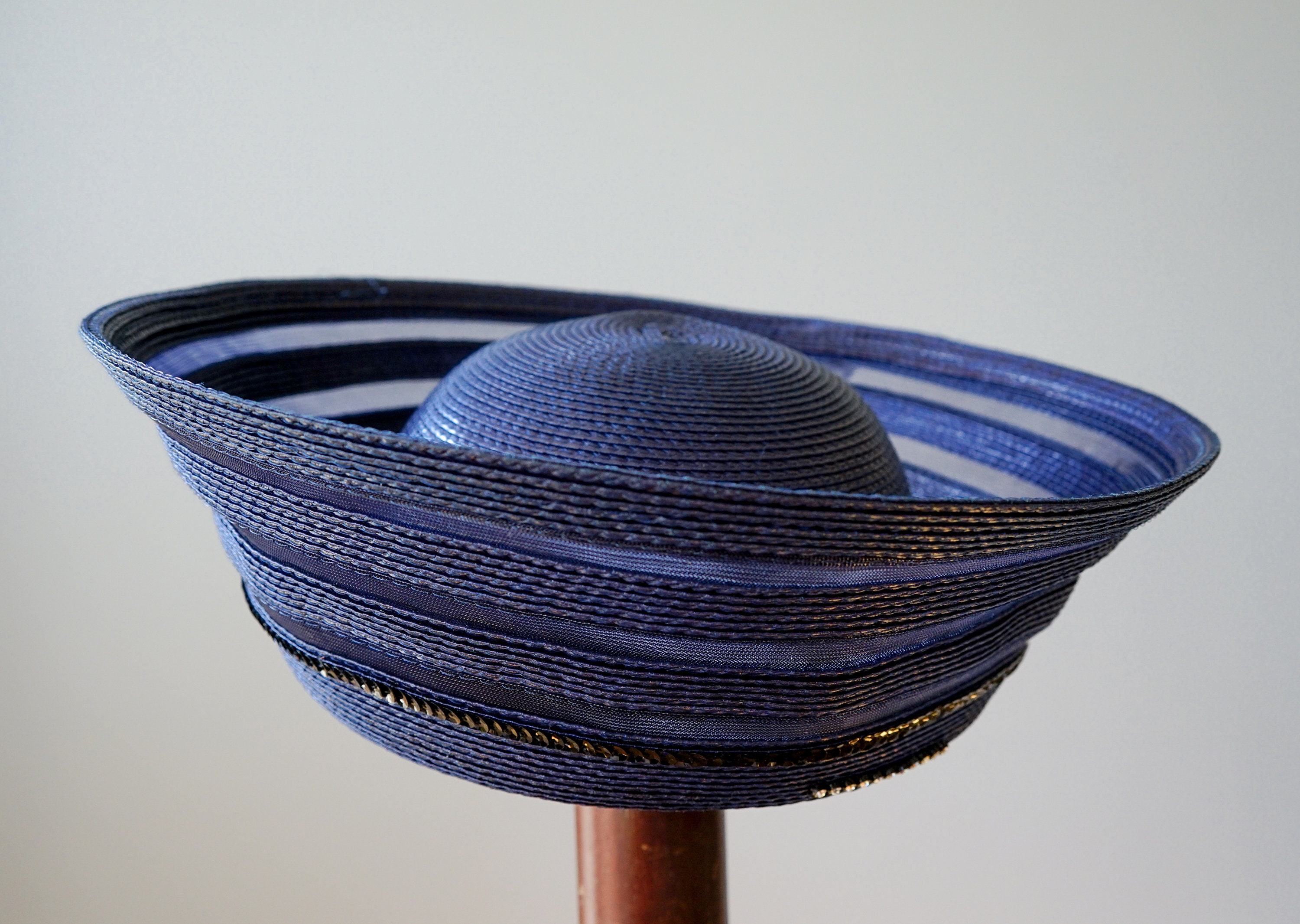 Vintage Straw Breton Hat, Women Bowler Hat, 1980s Hat  display picture 3