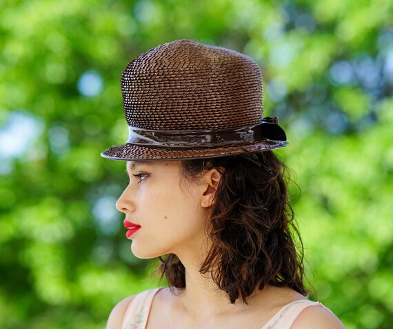 Vintage Straw Boater Hat, 1960s Hat, Vintage Hat,… - image 2