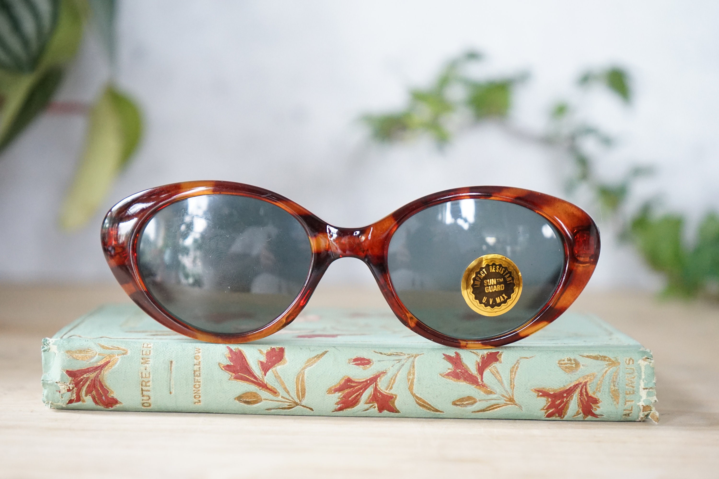 Vintage Korea S590 Sunglasses Red Marble Tortoise Cat Eye Retro 80s 90s Boho Vintage Sunglasses 1990s Multicolor Brown Tone New Old Stock  main image 2