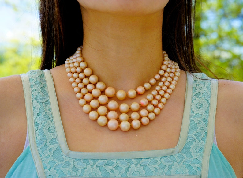 Vintage Faux Pearl Necklace/ Vintage Necklace/ 1950s Pearl/ 50s Necklace/ Retro Necklace/ Faux Pearl Necklace/ Multi Strand Pearl/ Jackie O image 2