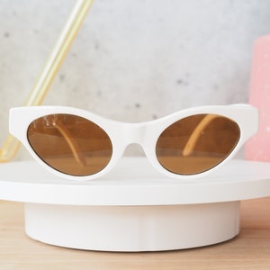 Vintage Sunglasses 1990s Cat eye Shape By Christian Roth white tone Made In France Austria Rockabilly
