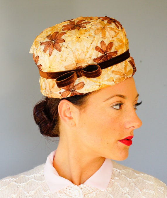 Vintage Floral Straw Raffia Hat, Vintage cloche H… - image 3