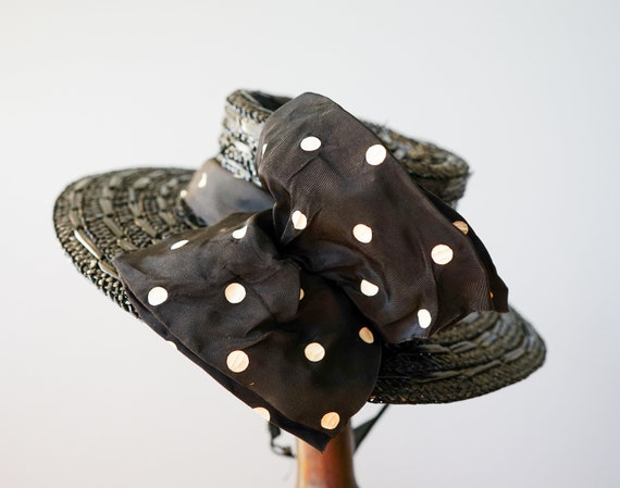 Vintage 1940s Straw Sailor Hat, Toy Tilt Hat, Vin… - image 7