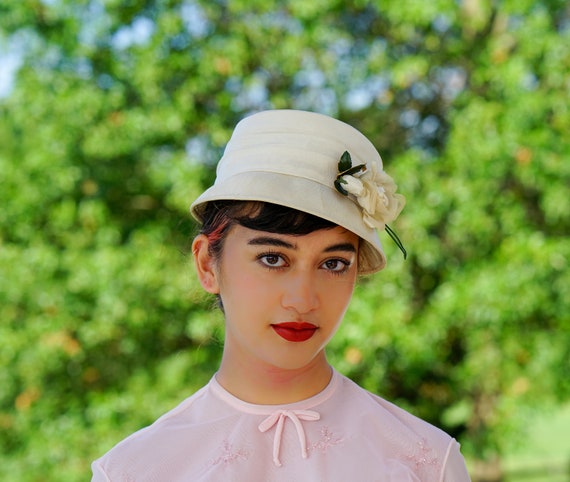 Vintage Floral Bucket Hat, 1950s-60s Hat, Cloche … - image 5