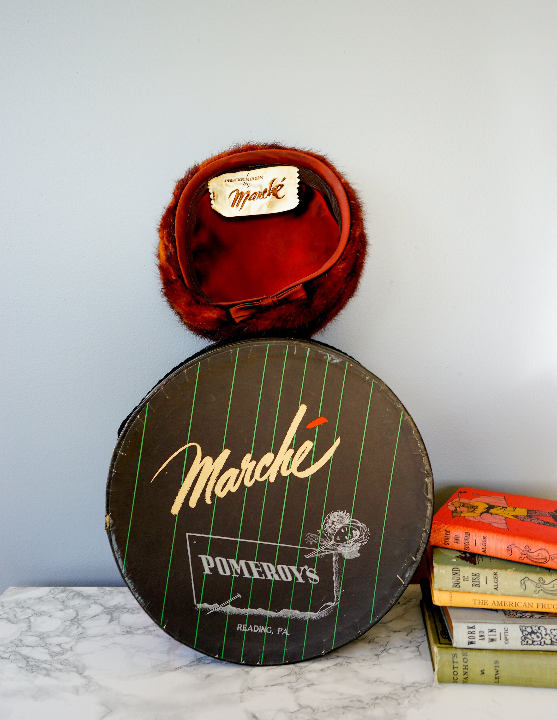 Vintage Marche Fur Pillbox Hat With Box, Vintage Winter Hat 