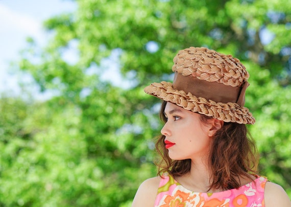 Vintage Straw Bucket Hat, 1950s-60s Hat, Vintage Hat  display picture 1