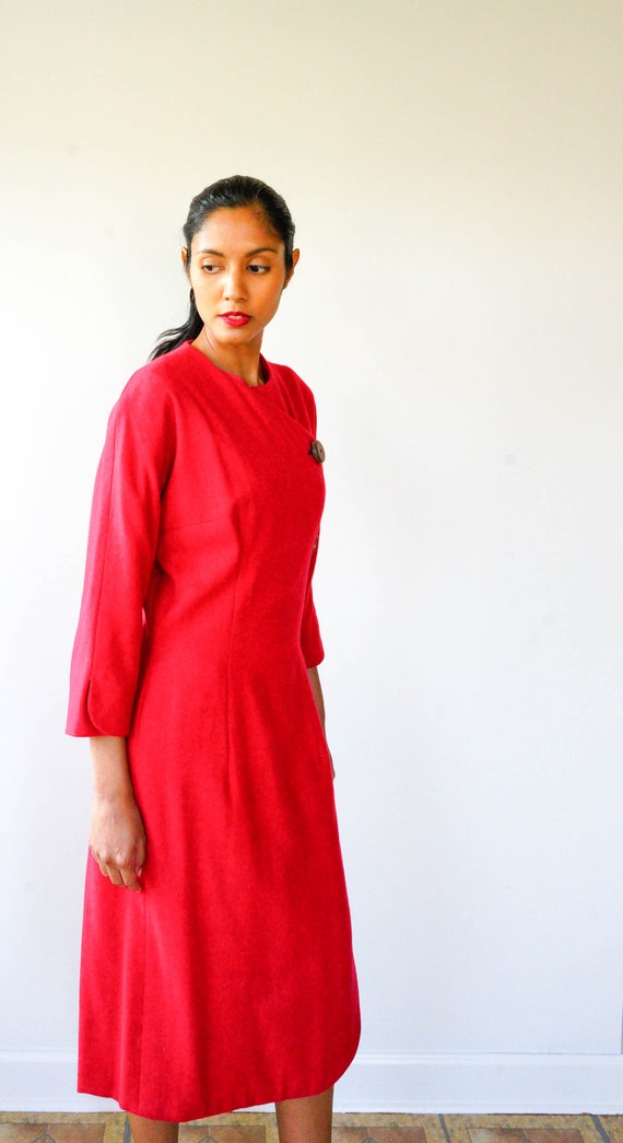 Vintage 1960s Red Dress Size M-L/ 1960s Dress/ Vi… - image 4
