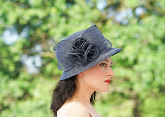 Vintage Straw Floral Bucket Hat, Vintage Church H… - image 1