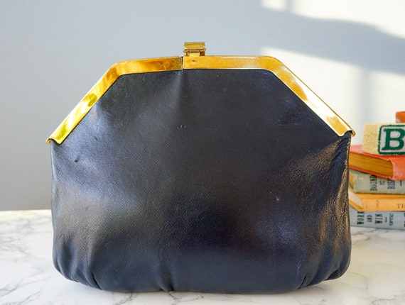 Vintage Blue Leather Shoulder Clutch Purse/ 1980s… - image 9