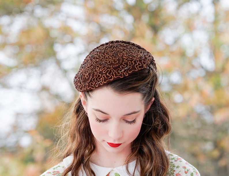 Vintage Beaded Half Hat, Vintage Hat, 1950s-60s Hat, Vintage Women Hat, Midcentury Hat, Cocktail Hat, Wedding Hat, Women Hat, Tea Party Hat image 4