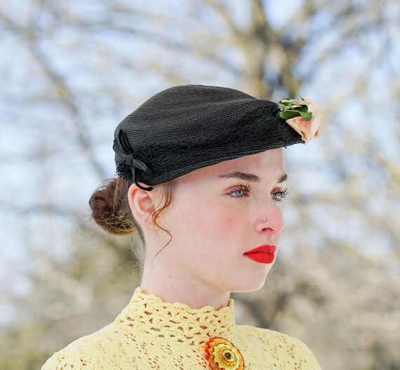 Vintage Floral Straw Half Hat, 1950s Hat, Vintage… - image 4