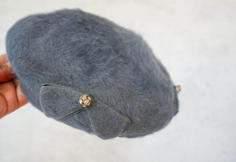 Vintage Fur Felt Rhinestones Bow Half Hat, 1950s-60s Hat, Vintage Hat, Vintage Women Hat, Fall Winter Hat, MCM Hat, Fascinator Mini Hat image 7