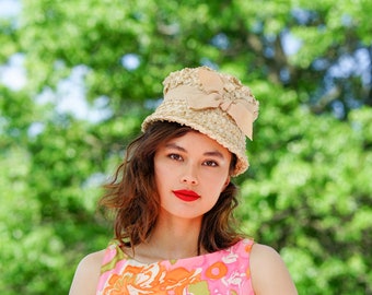 Vintage Straw Bucket Hat, Cloche Hat, 1950s-60s Hat, Vintage Hat, Vintage Women Hat, Mod Hat, Church Hat, Sun Hat, Tea Party Hat, Retro Hat