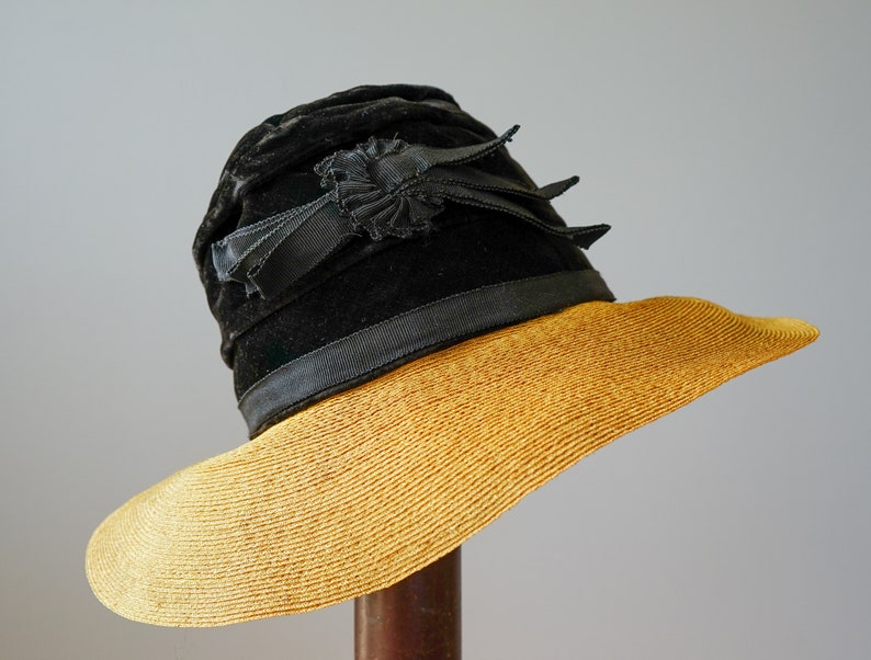 Vintage Straw Boater Hat, 1930s-1940s Hat, Vintage Hat, Vintage Women Hat, Sun Hat, Summer Hat, Kentucky Derby Hat, Vintage Wide Brim Hat image 5