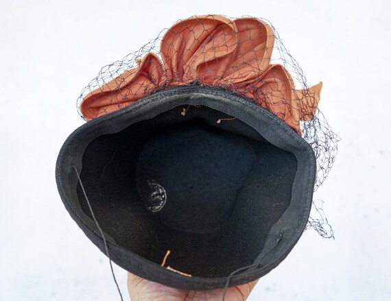 Vintage Bow Wool Felt Pillbox Hat New York Creation, Off-the  display picture 3