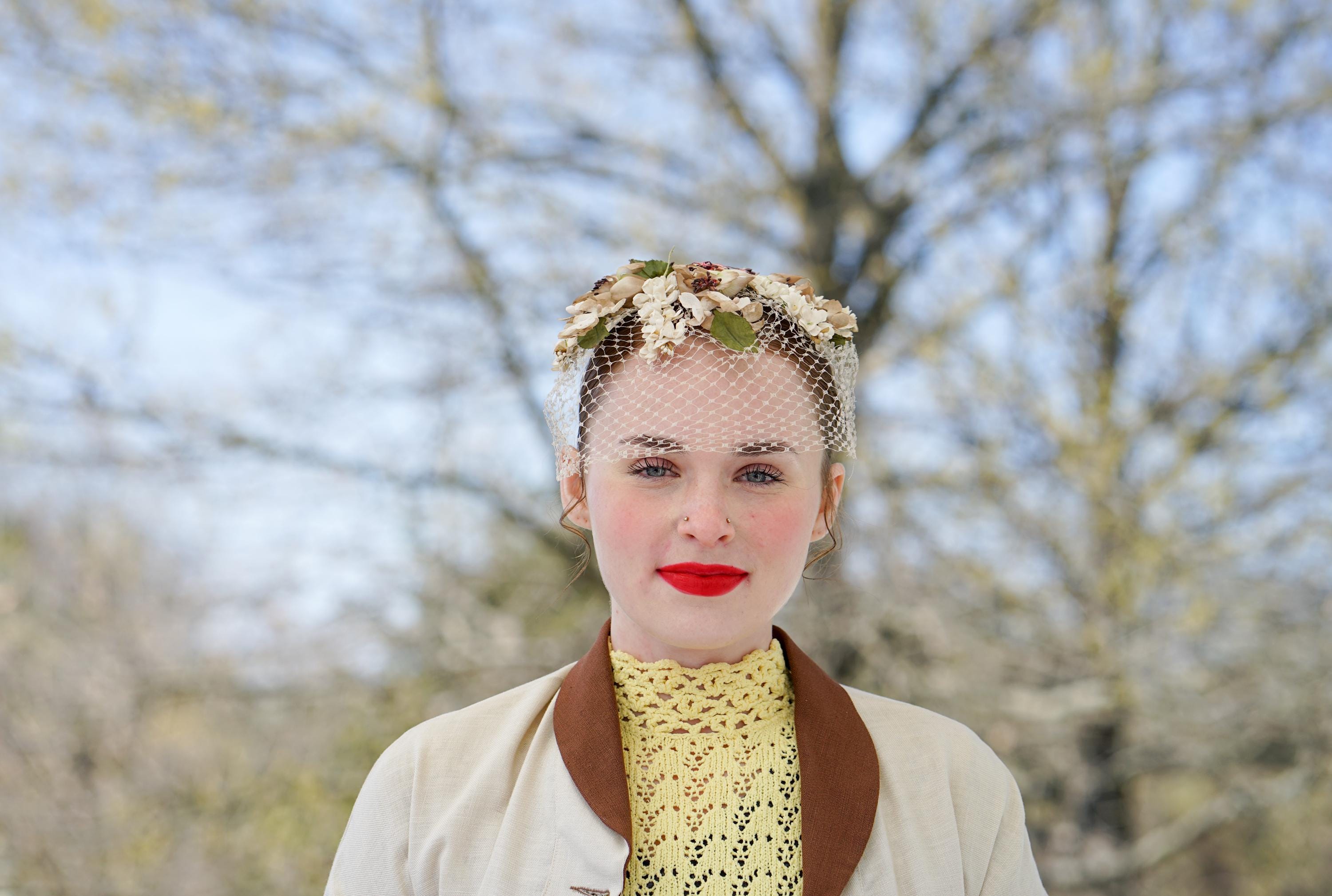 Vintage Floral Veil, Whimsy Hat, 1950s Hat, Birdcage Hat  display picture 3