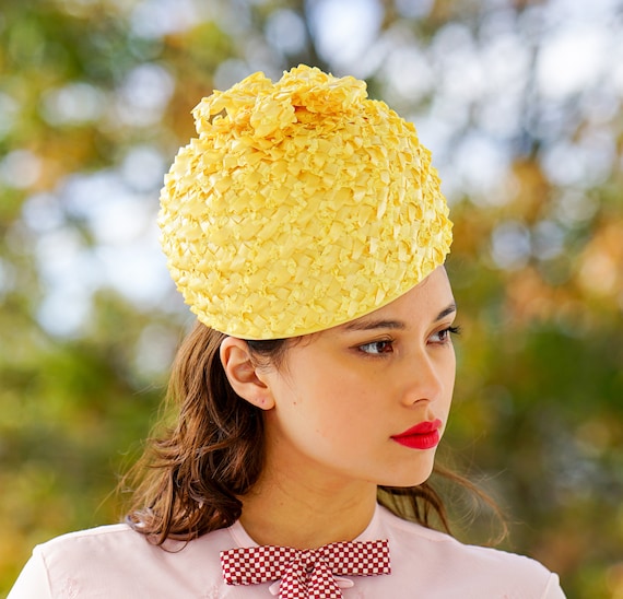 Vintage Straw Bubble Hat With Hat Box, Pillbox Hat, 1950s  display picture 3