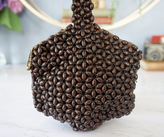 Vintage 1930s Czechoslovakia Wood Bead Bag/ Wrist… - image 6