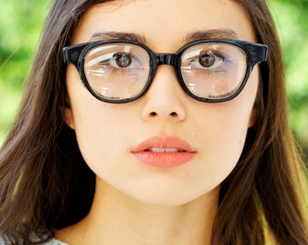 Vintage Eyeglass 1960s glasses/Frames /Eyeglasses/Hipster/ Safety glasses with Side Shields ebony Tone Made In USA/ Ivy Style Eyeglasses