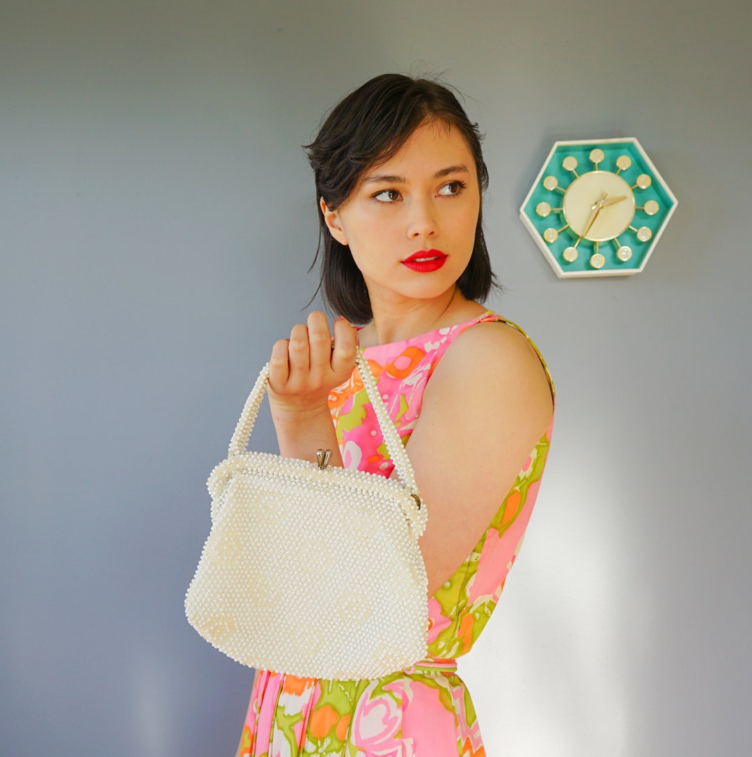 Vintage Candy Dot Bead Frame Purse/ Beaded Bag/ 1950s Purse
