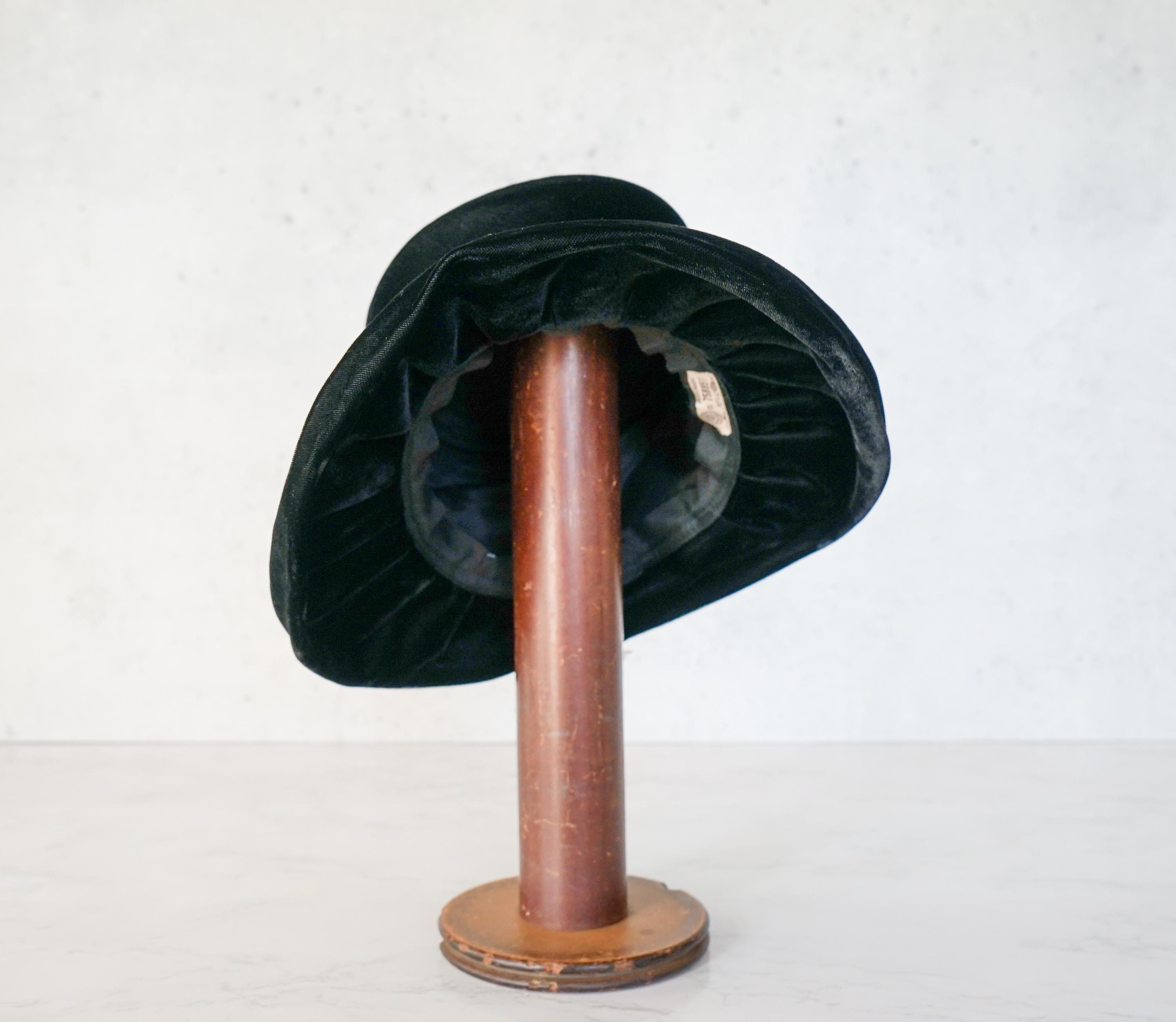 Vintage Black Velvet Bucket Hat, Brimmed Hat, Vintage Women 