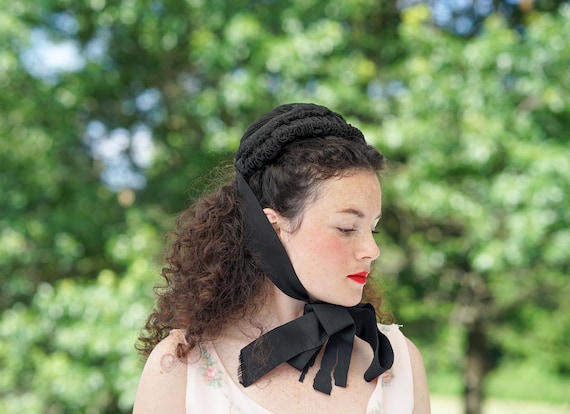 Antique STETSON Victorian Bonnet Hat: 1800s 19th Century Antique Women Hat Victorian Cap, Reenactment Clothing, Coquette