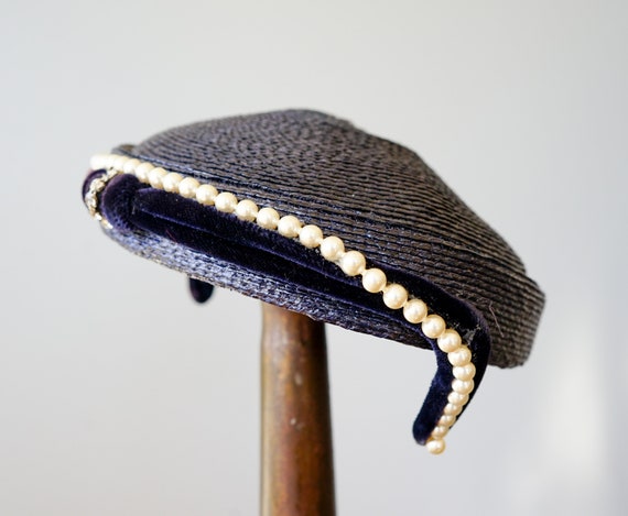 Vintage Straw Half Hat with Pearl, Vintage Hat, 1… - image 9