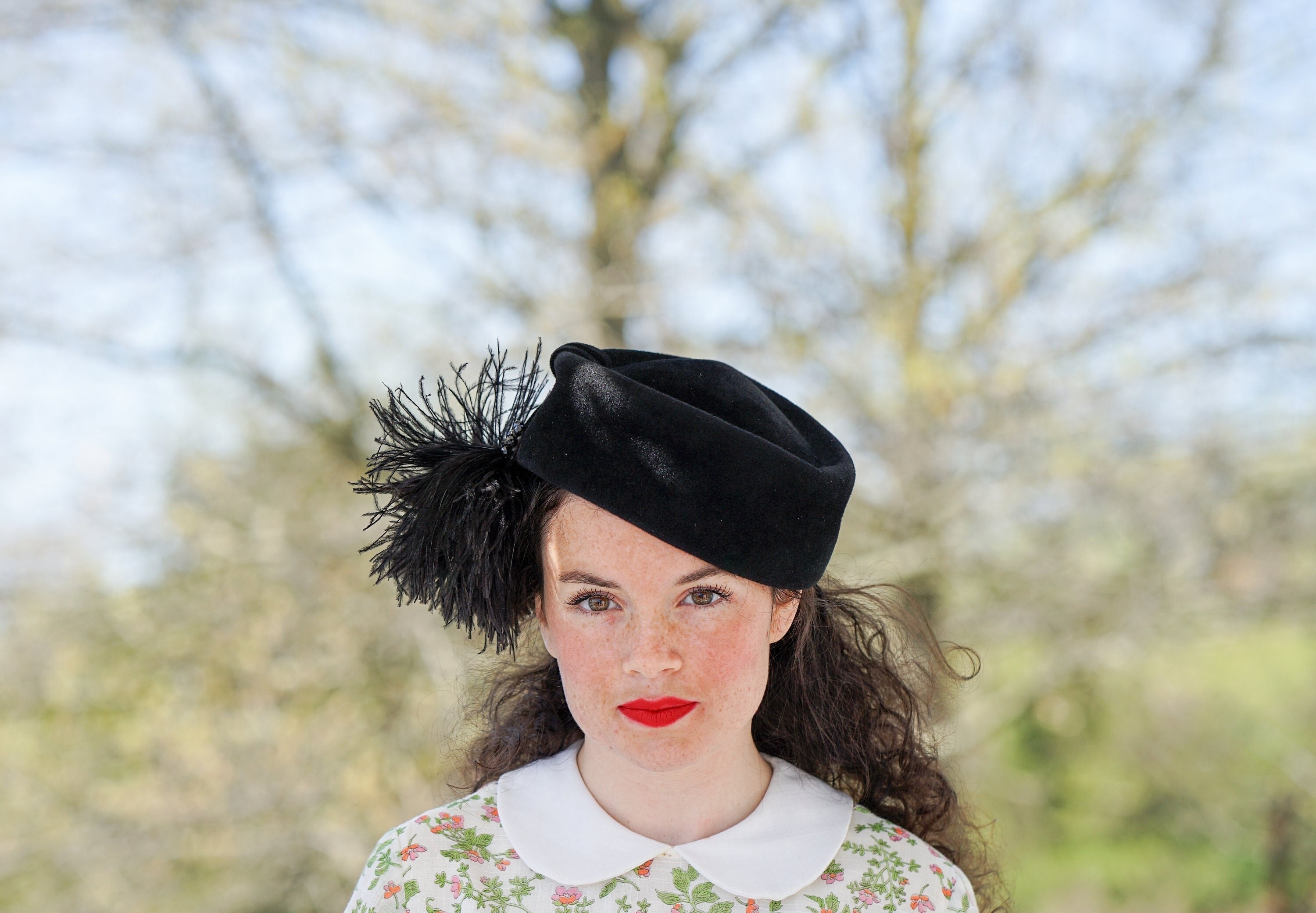 Vintage Feather Fur Felt Pillbox Hat, Vintage Hat, 1950s-60s 