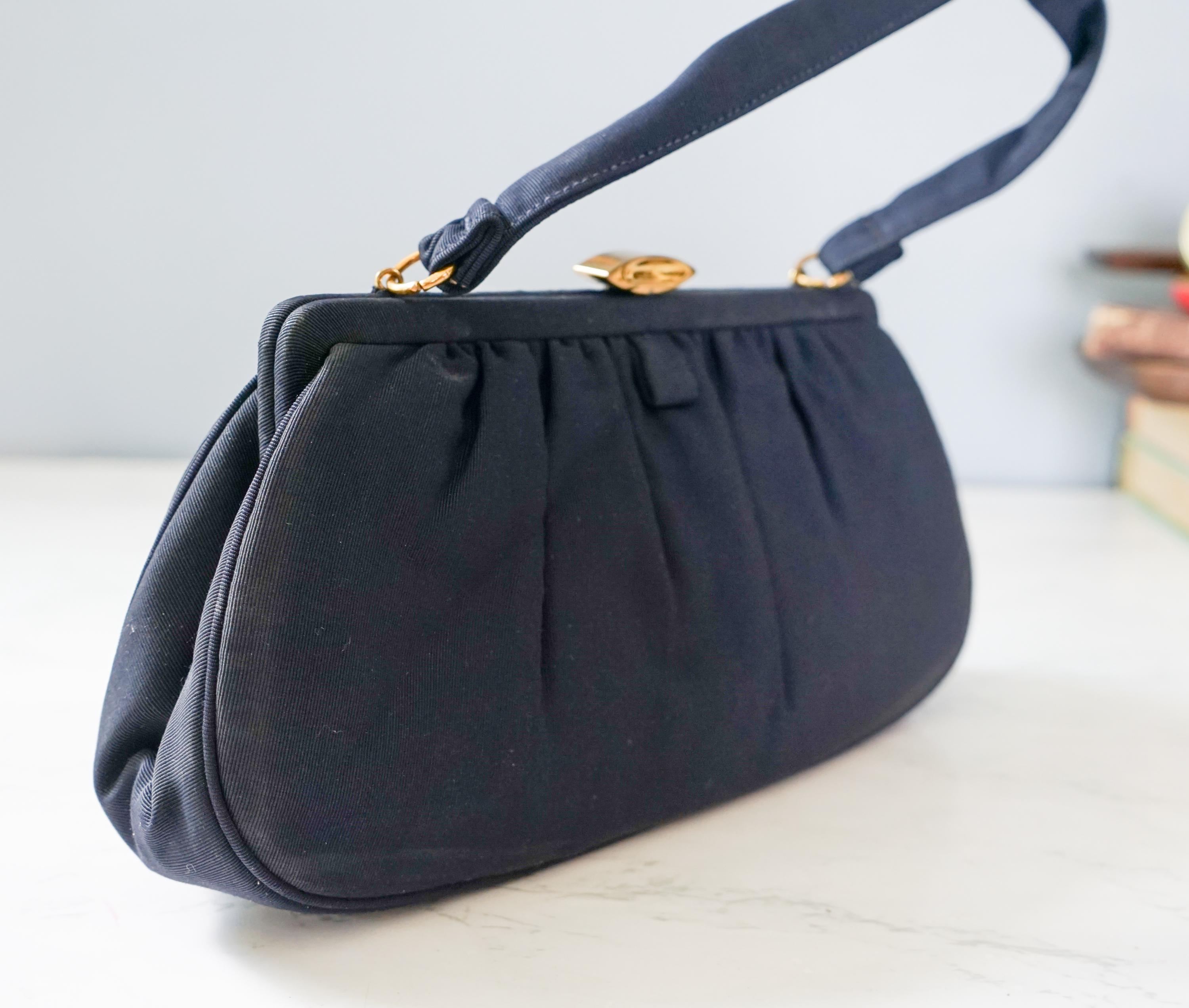 Vintage Broadcloth Top Handle Purse/ 1950s-60s Purse/ Vintage