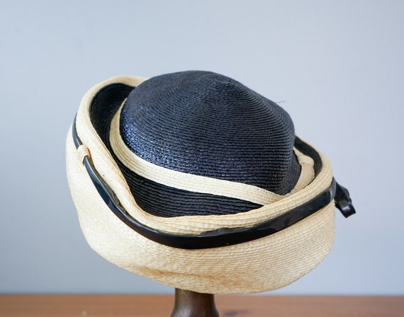 Vintage Straw Breton Hat, Pillbox Hat, 1950s-60s … - image 6