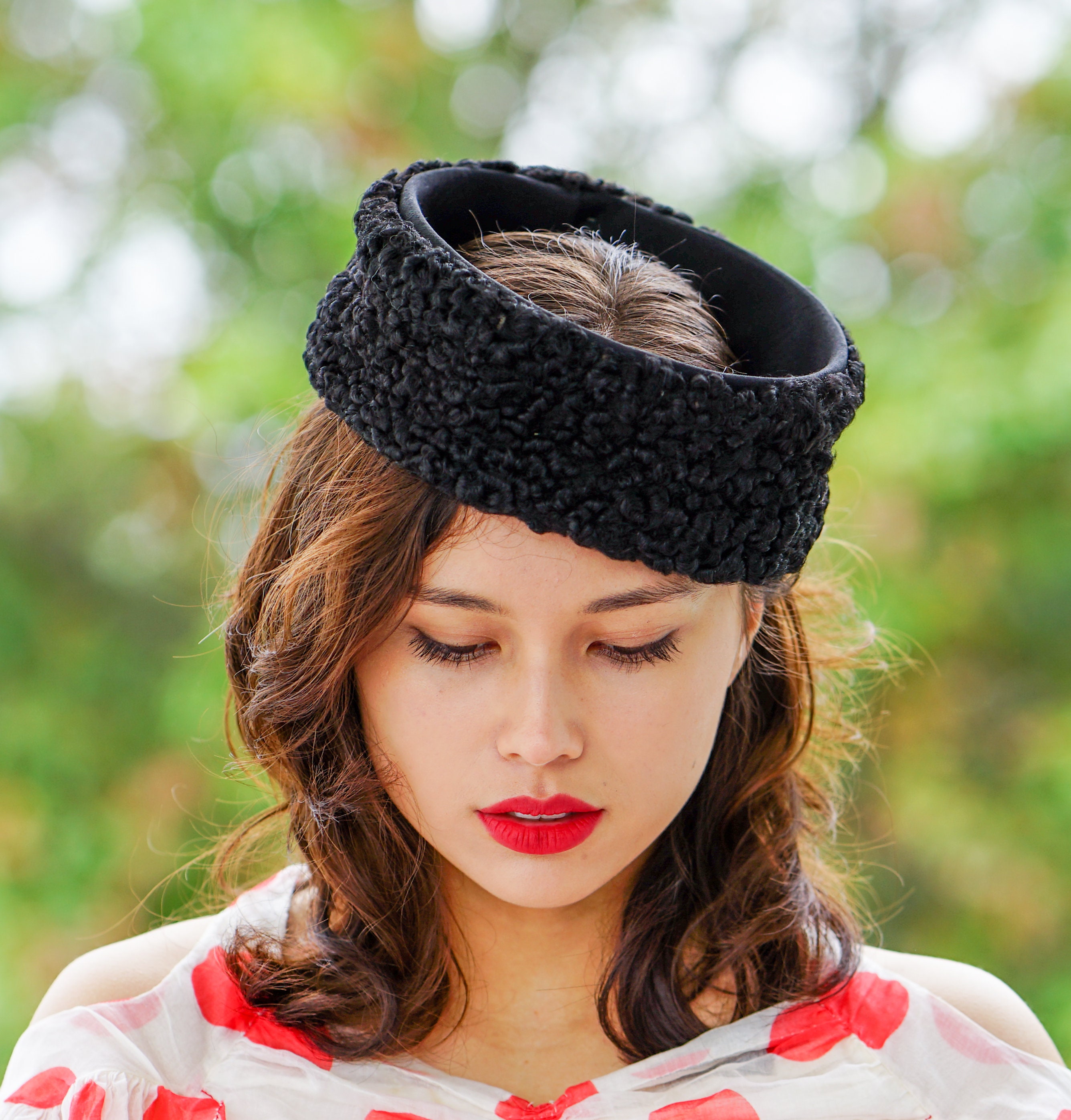 Vintage Black Lamb Fur Headband, 1950s-60s Hat, Headband Hat