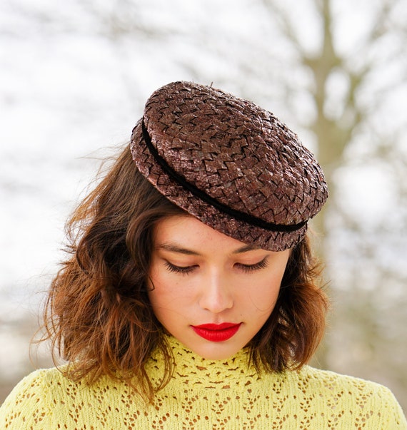 Vintage Straw Half Hat with Bow, Vintage Hat, 195… - image 4