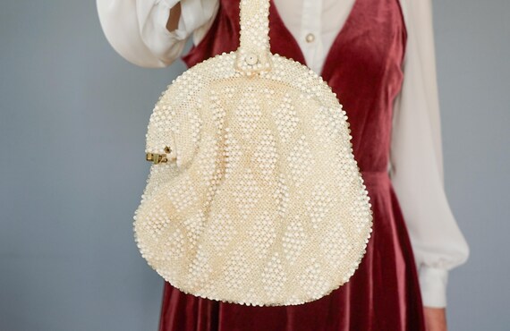 Vintage Lumered Corde Bead wristlet Purse/ Candy … - image 2