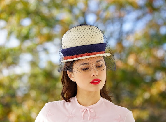 Vintage Straw Bucket Hat, Cloche Hat, 1950s-60s H… - image 1