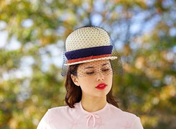 Vintage Straw Bucket Hat, Cloche Hat, 1950s-60s Hat, Vintage