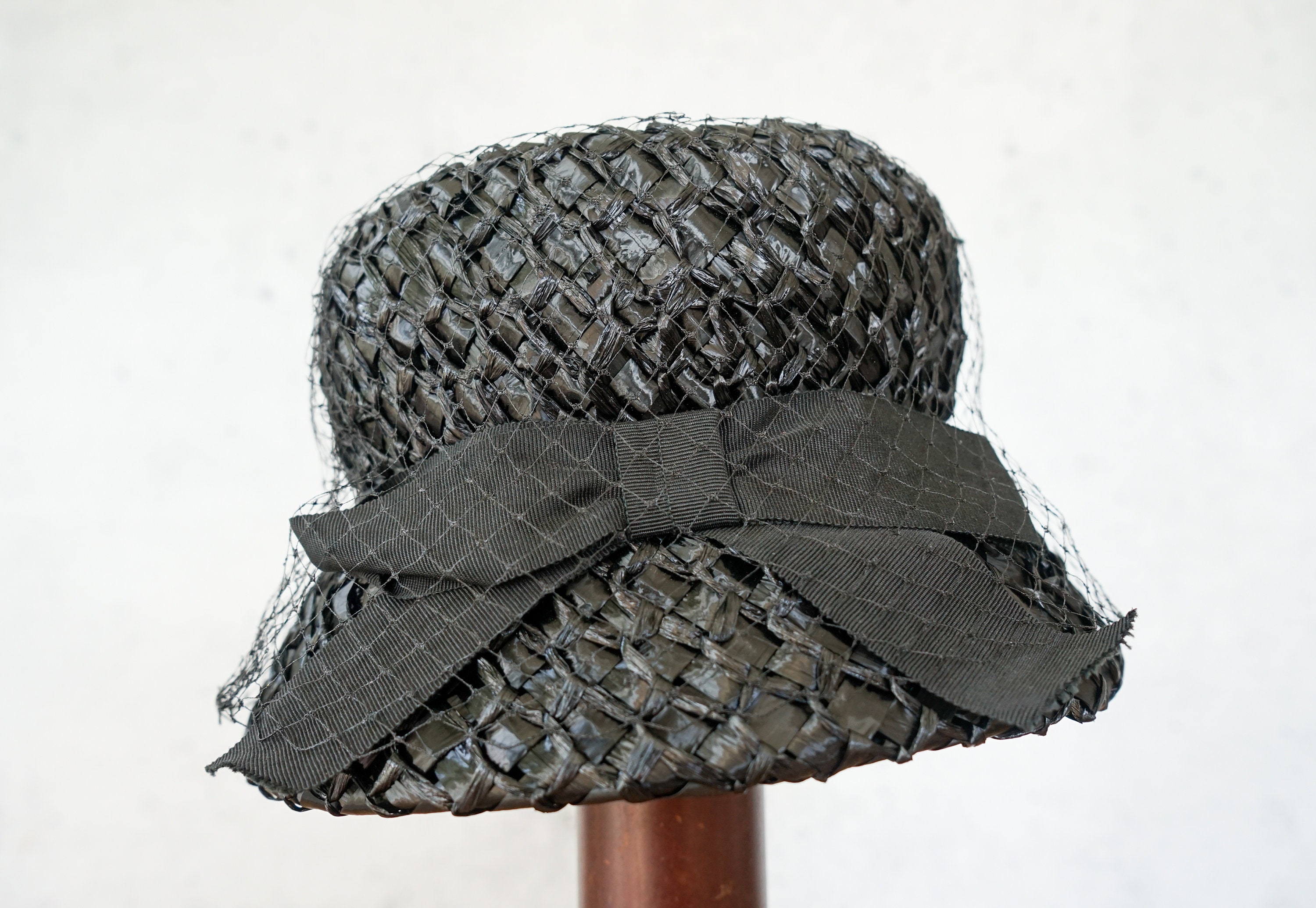 Vintage Straw Bucket Hat With Veil, 1950s-60s Hat, Vintage 