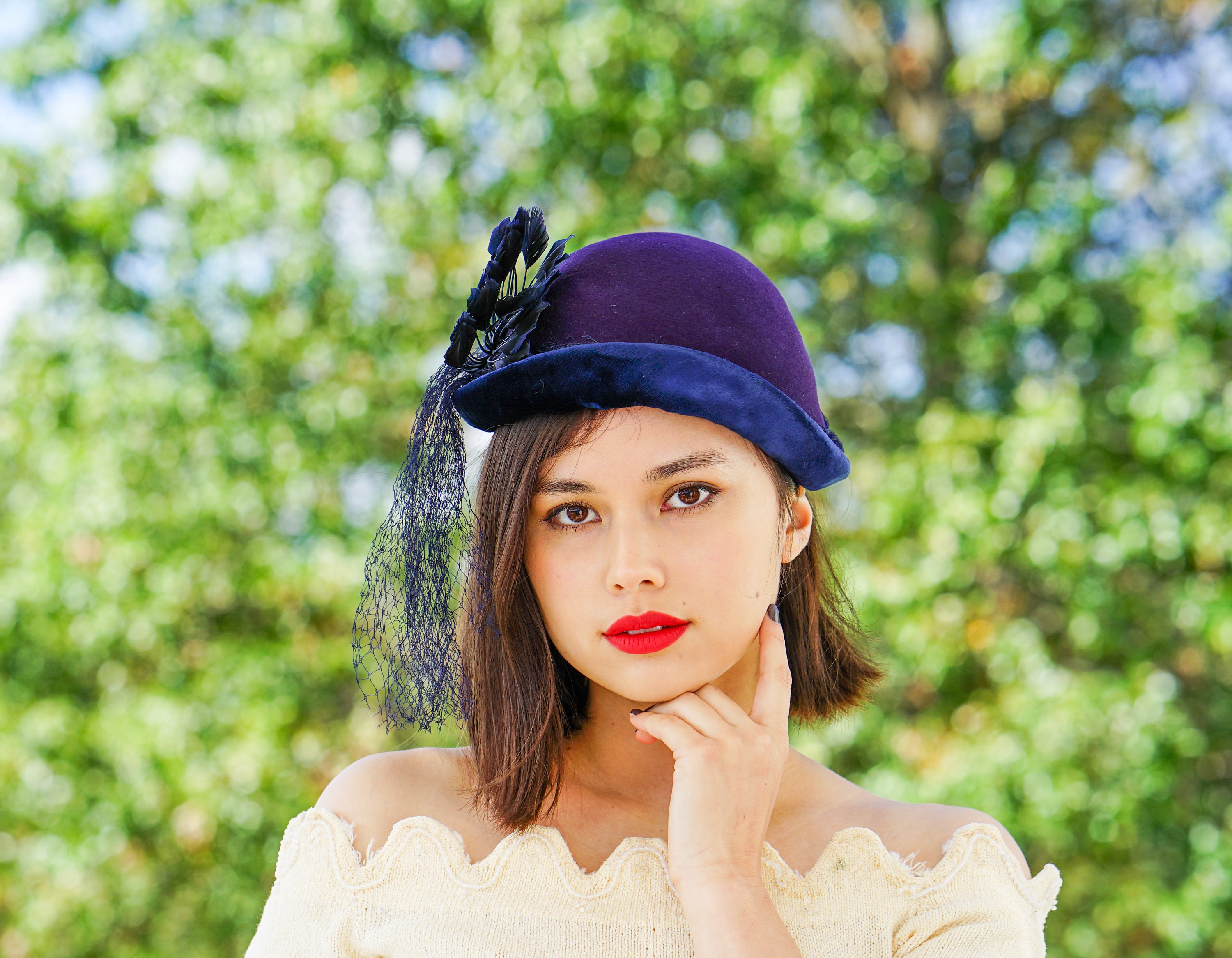 Vintage Feather off the Face Hat Tilt 