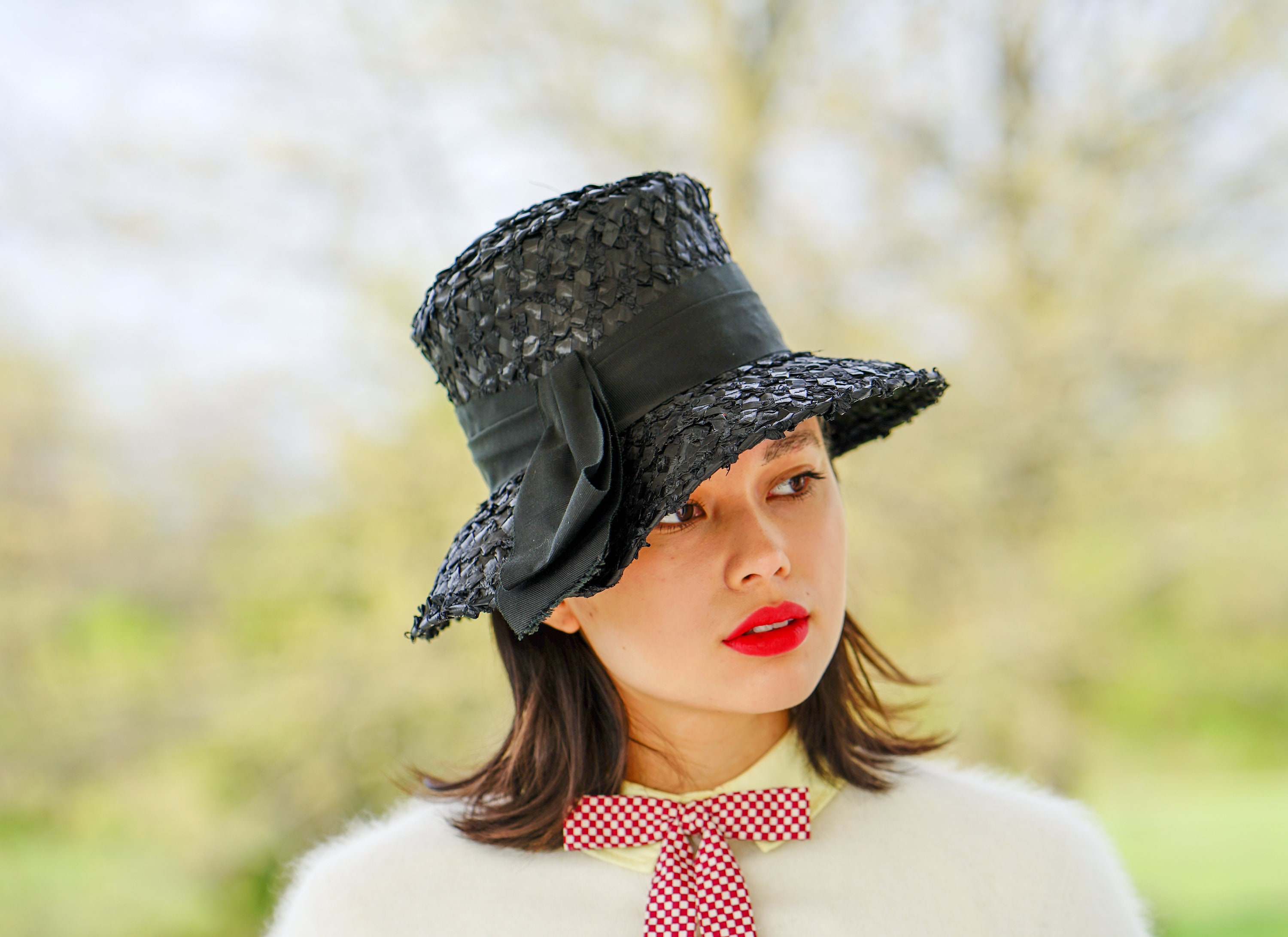 Vintage Straw Bucket Hat Cloche Hat 